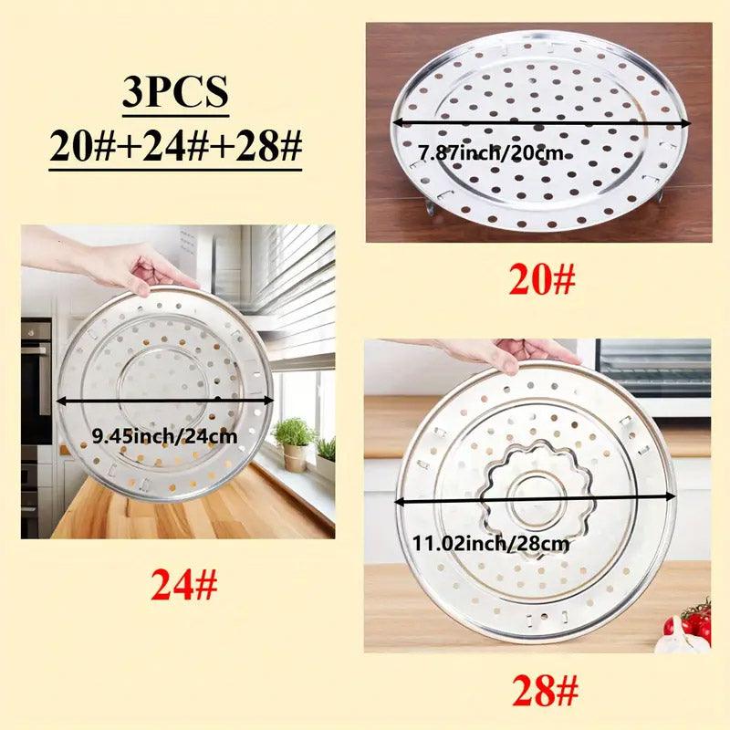 3pcs Stainless Steel Steamer Basket Steamer Tray Rack Waterproof Steam Cooking 3