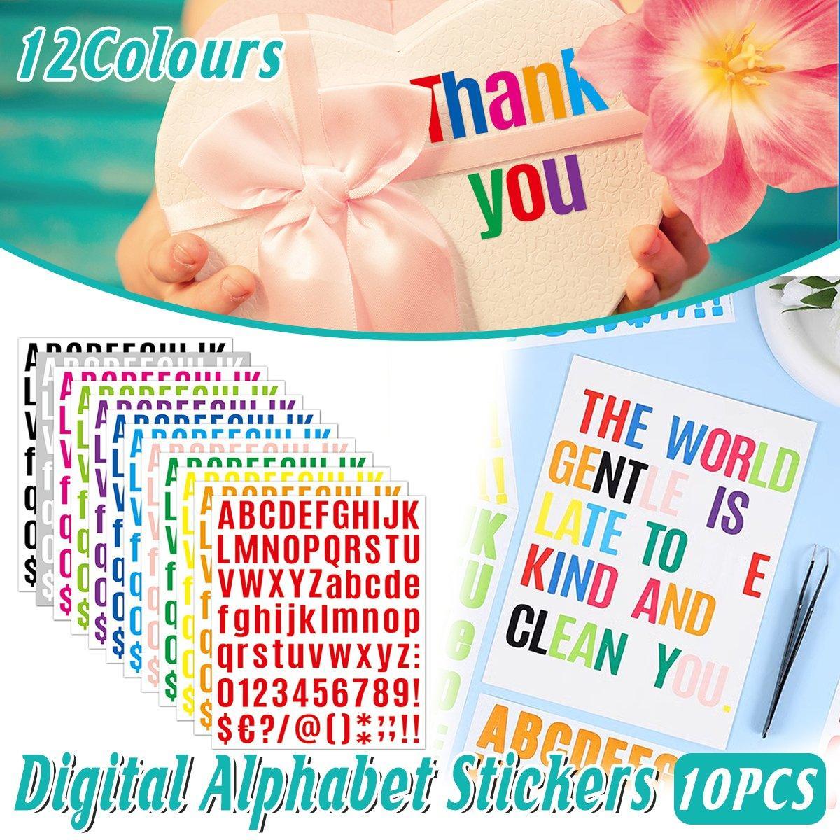 10pcs Letter Stickers Colorful DIY Scrapbooking Water Bottle Greeting Cards - White