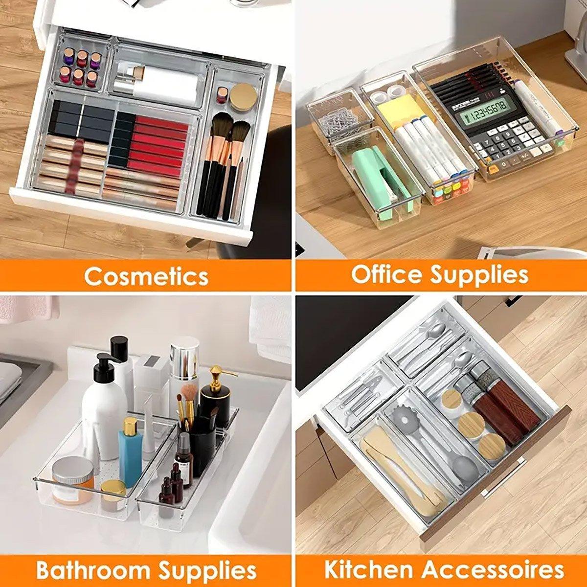 Transparent Plastic Drawer Organiser Set Multifunctional Desktop Storage Box - 13PCS 4