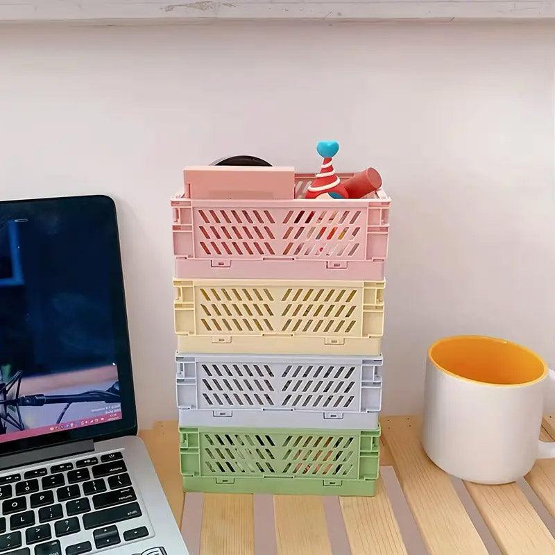 4PCS Collapsible Plastic Storage Box Desktop Organizer Basket Storage Container 5