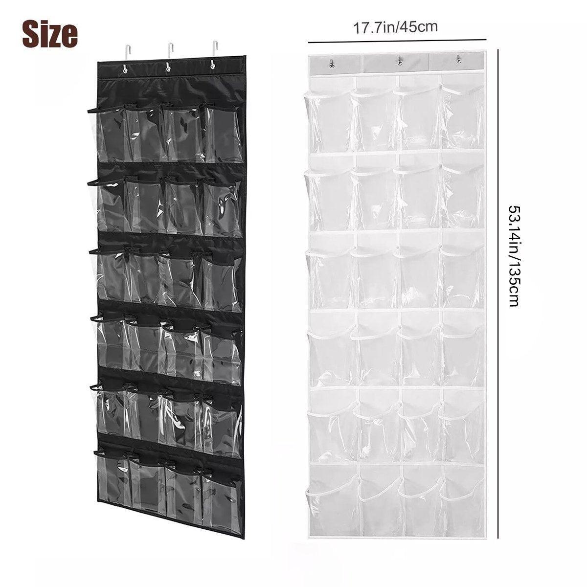 24 Pocket Shoe Organiser Bag Over Door Holder Hanging Shelf Storage Rack Hooks - White 3