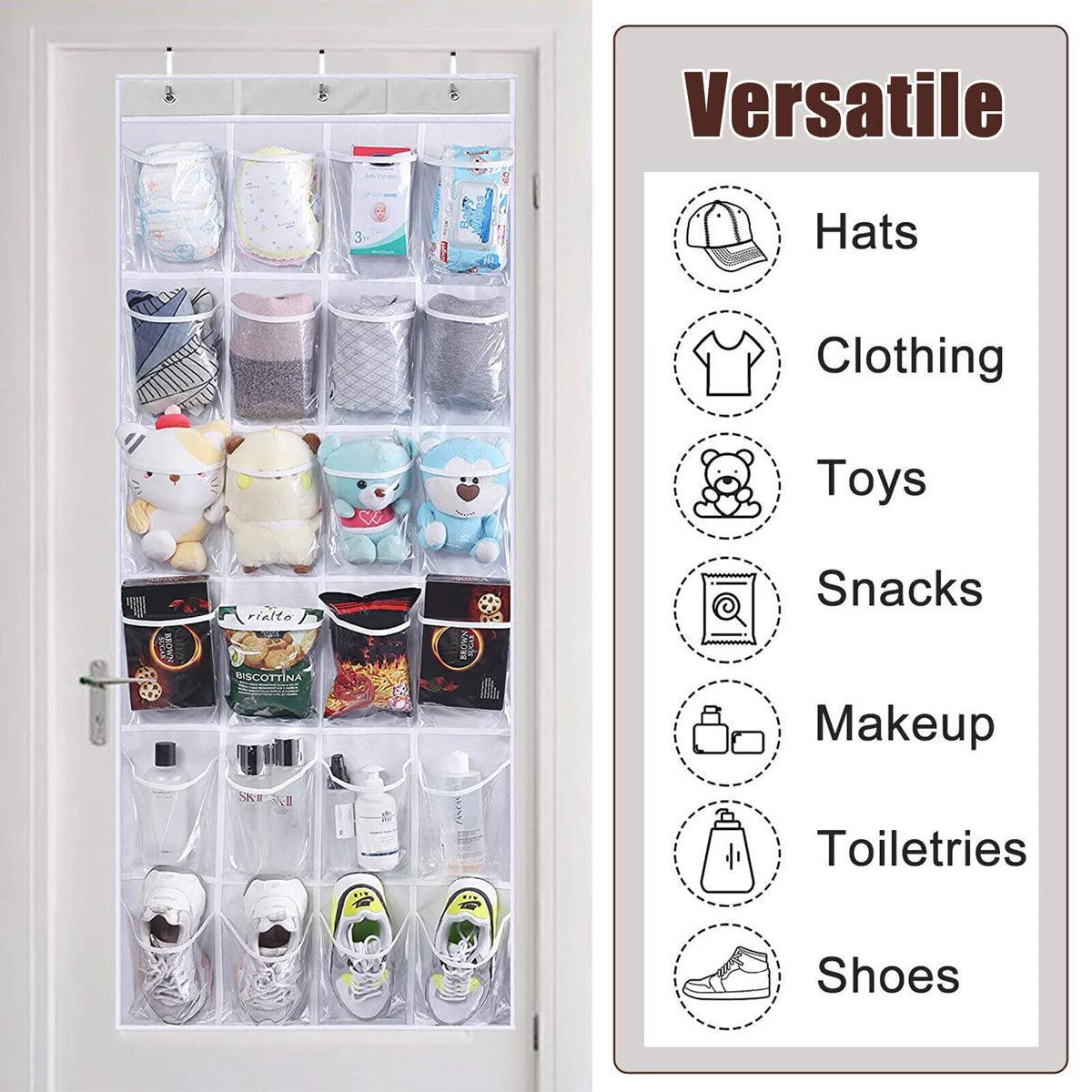 24 Pocket Shoe Organiser Bag Over Door Holder Hanging Shelf Storage Rack Hooks - White 4