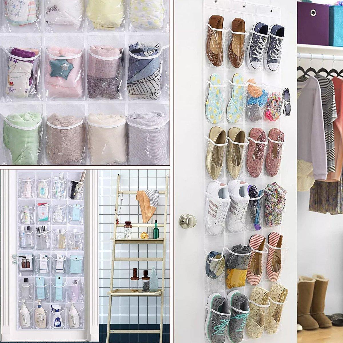24 Pocket Shoe Organiser Bag Over Door Holder Hanging Shelf Storage Rack Hooks - White 5