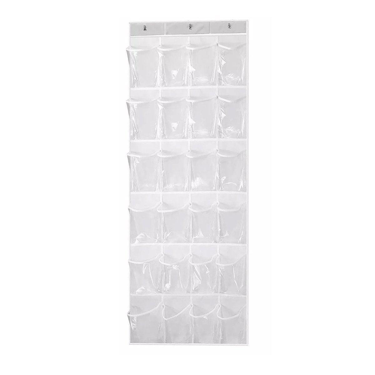 24 Pocket Shoe Organiser Bag Over Door Holder Hanging Shelf Storage Rack Hooks - White 6