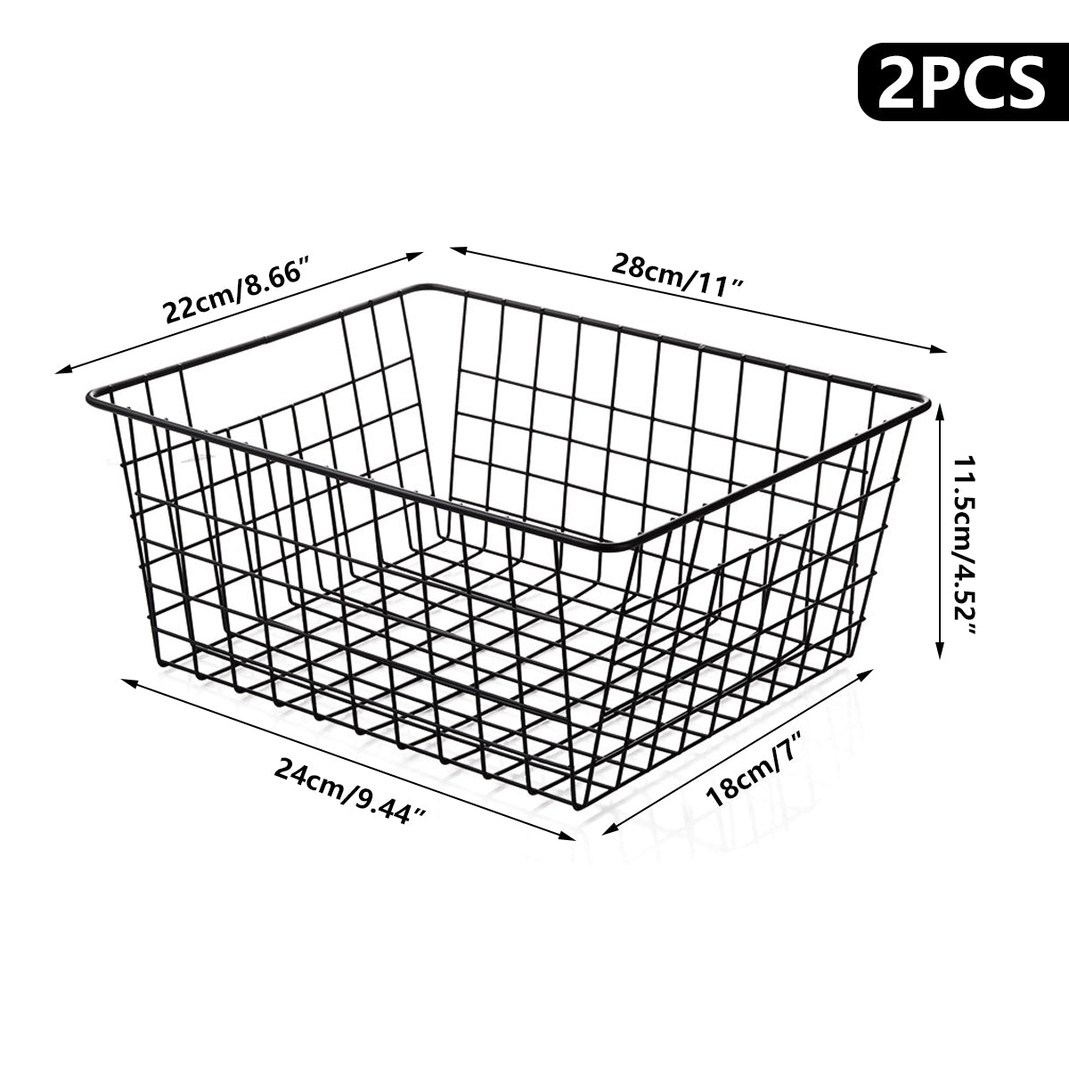 2pcs Wire Storage Basket Durable Metal Kitchen Cabinet Pantry Office Organiser 3