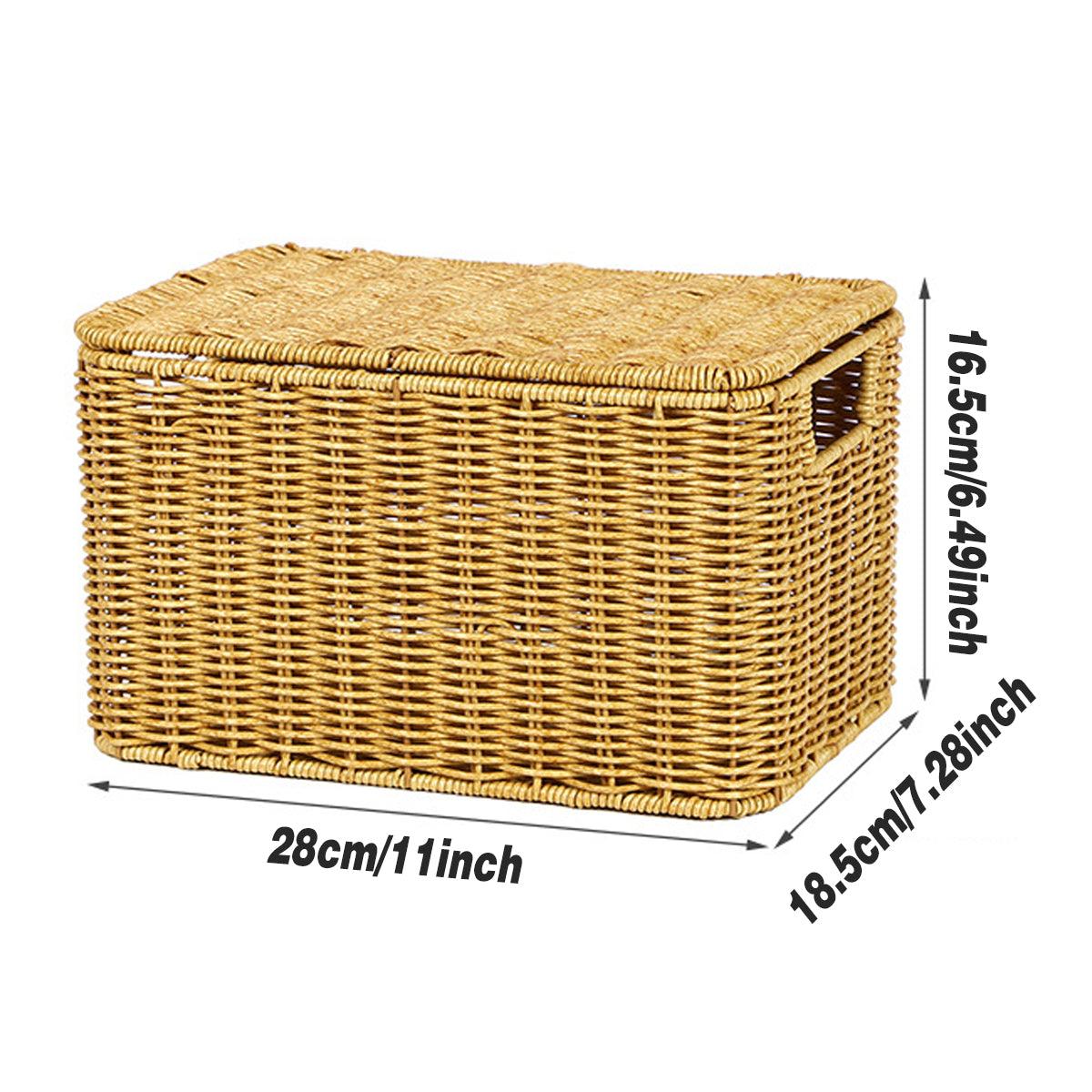 Storage Box Bedroom Organizer Faux Rattan Woven Basket with Lid Home 3