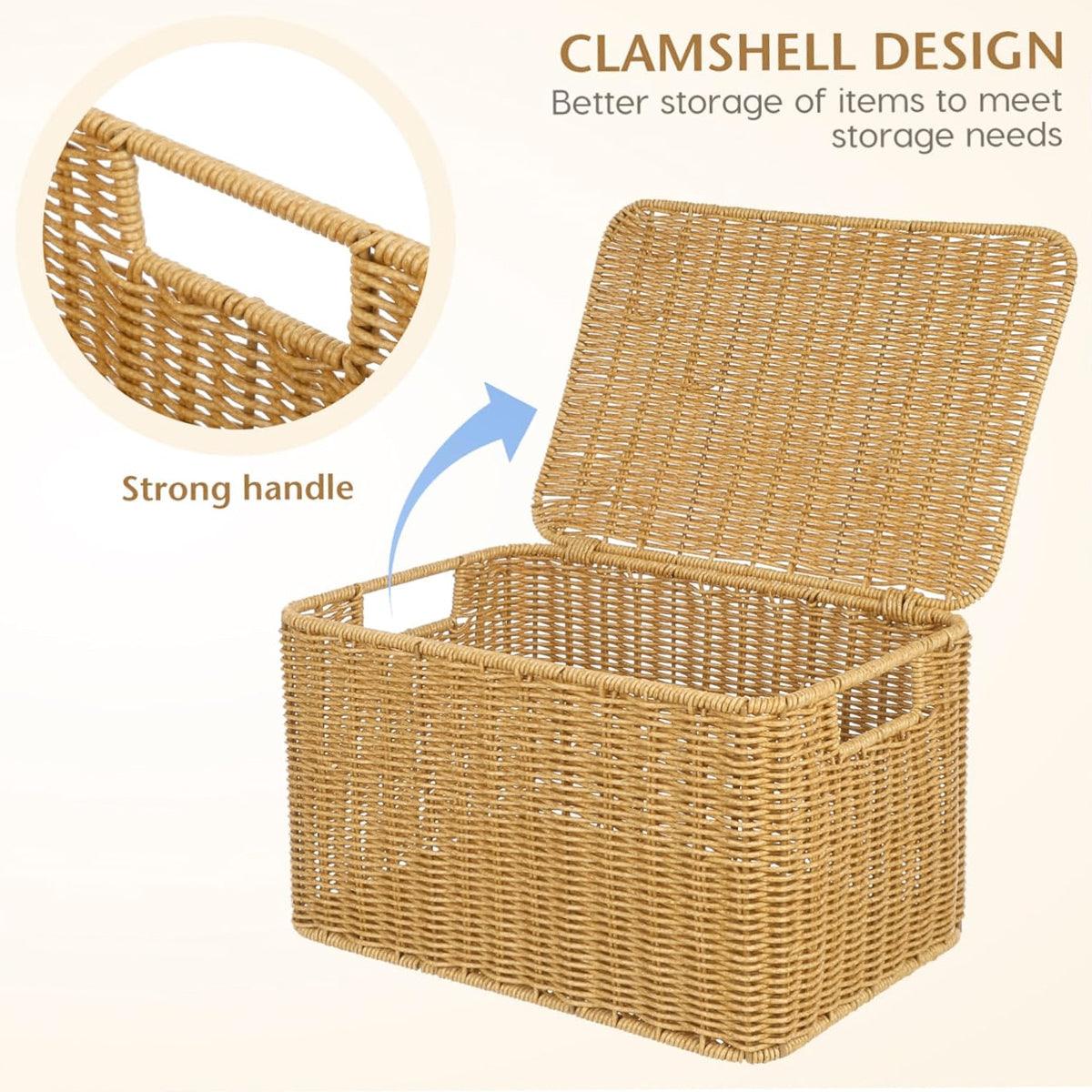 Storage Box Bedroom Organizer Faux Rattan Woven Basket with Lid Home 5