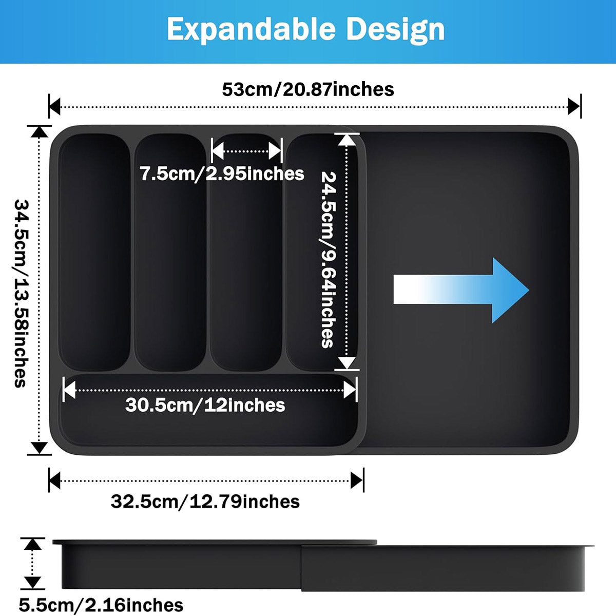 Expandable Cutlery Drawer Organizer Adjustable 6 Slot Kitchen Utensil Tray - Black 3