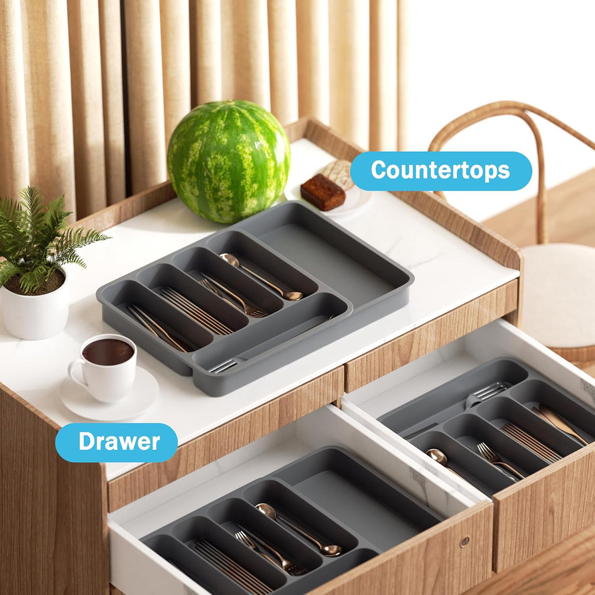 Expandable Cutlery Drawer Organizer Adjustable 6 Slot Kitchen Utensil Tray - Black 4