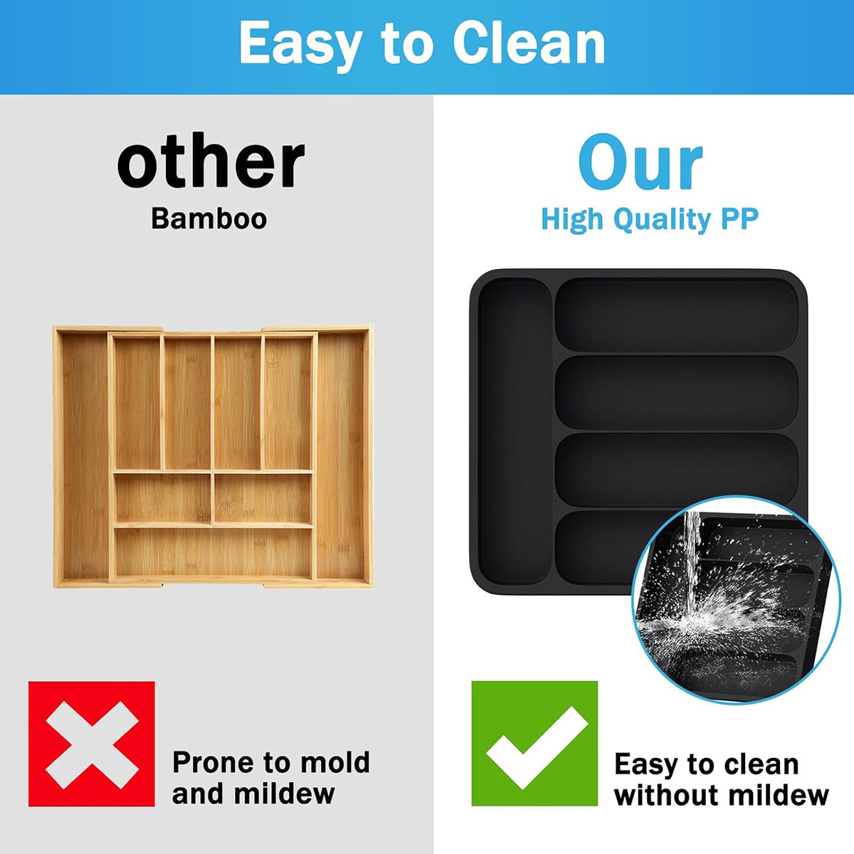 Expandable Cutlery Drawer Organizer Adjustable 6 Slot Kitchen Utensil Tray - Black 5