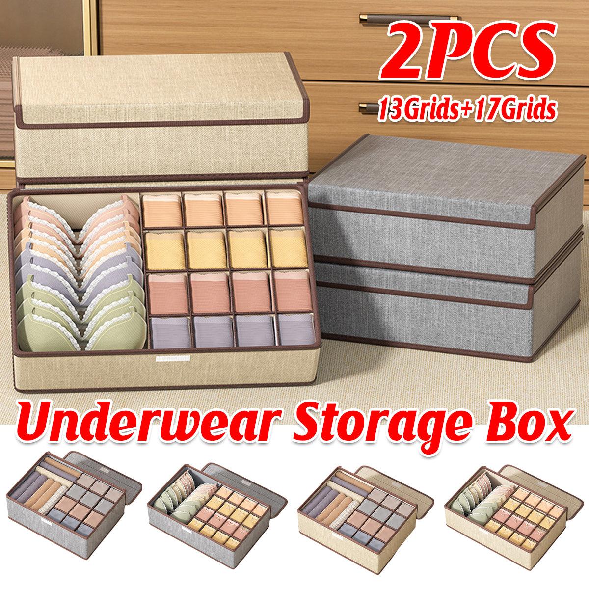 2pcs Drawer Organizer Divider Foldable Storage Box for Bra Sock Underwear Closet - Beige