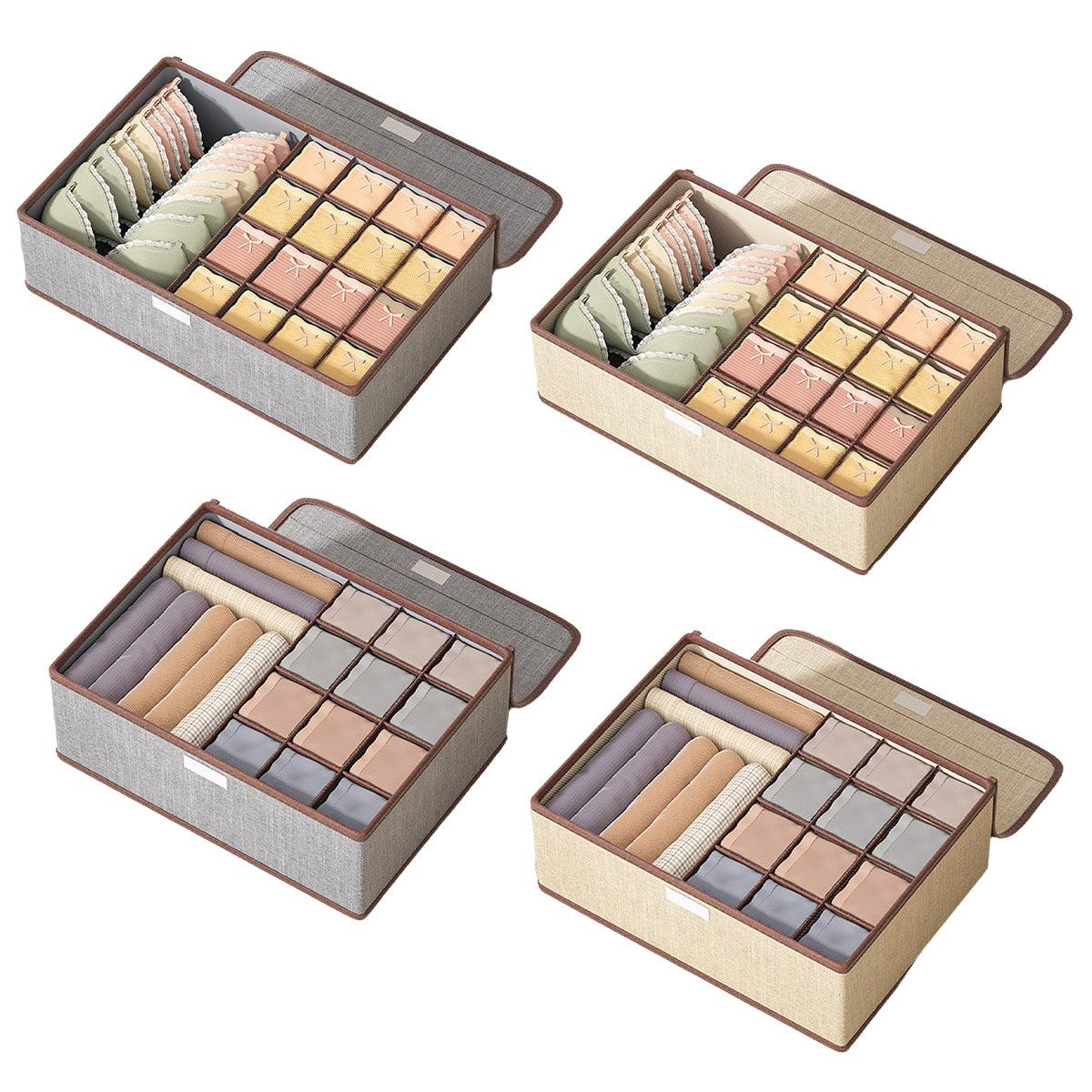 2pcs Drawer Organizer Divider Foldable Storage Box for Bra Sock Underwear Closet - Beige