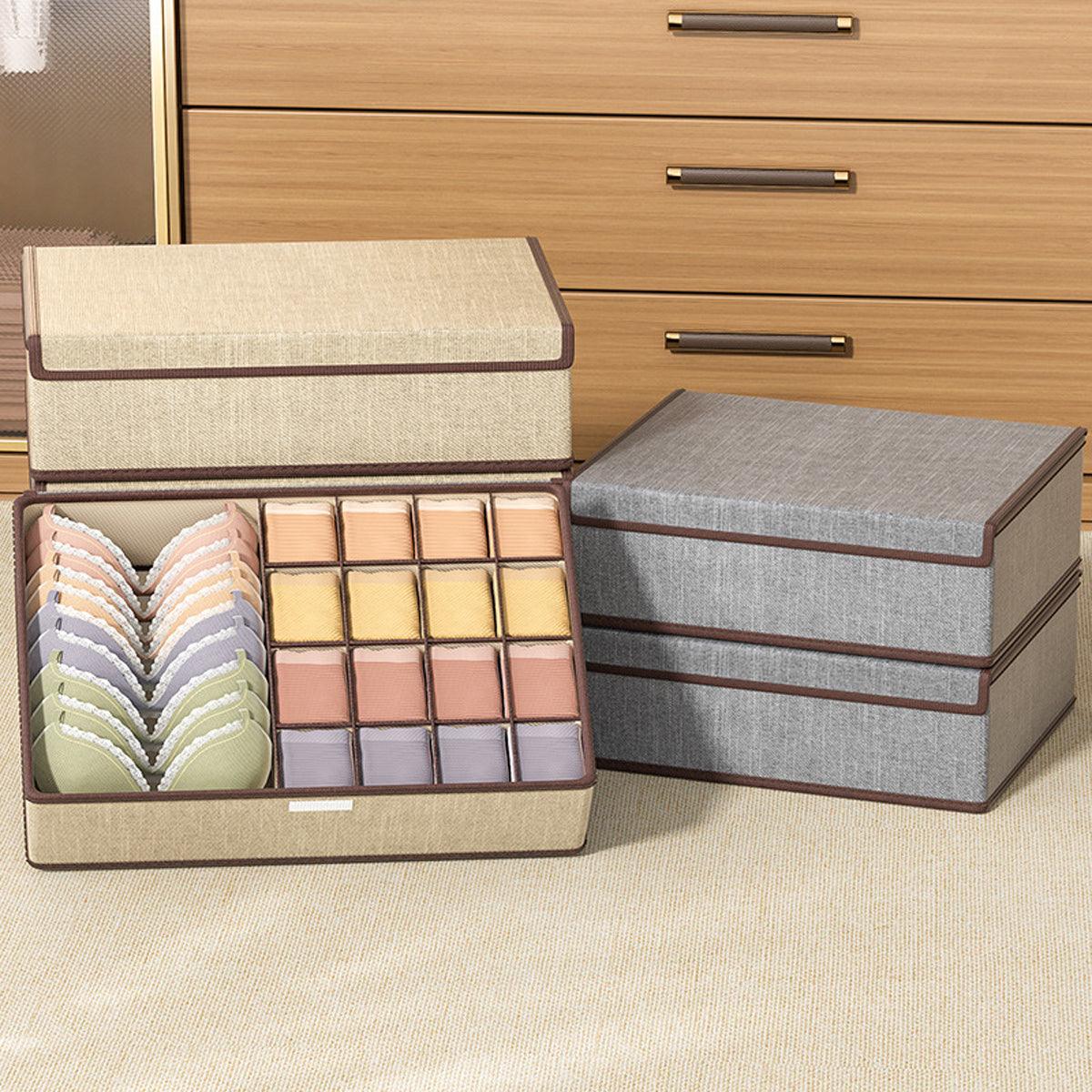 2pcs Drawer Organizer Divider Foldable Storage Box for Bra Sock Underwear Closet - Beige 5