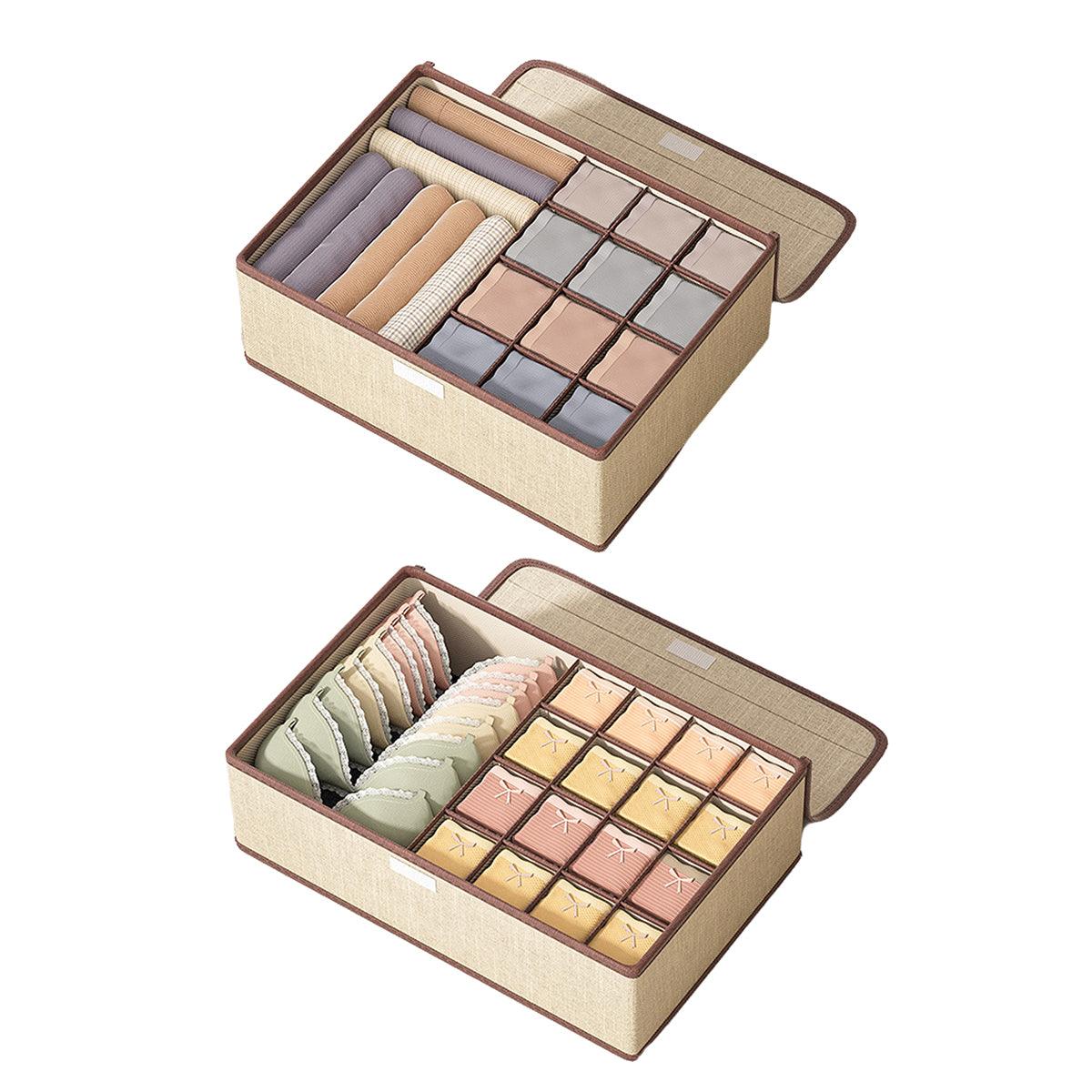 2pcs Drawer Organizer Divider Foldable Storage Box for Bra Sock Underwear Closet - Beige 6