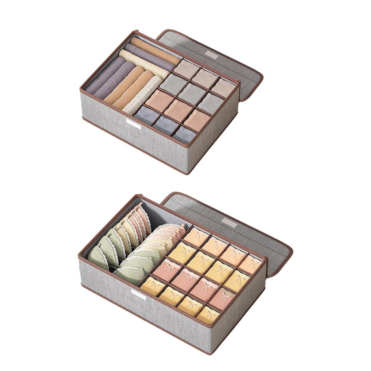 2pcs Drawer Organizer Divider Foldable Storage Box for Bra Sock Underwear Closet - Beige 7