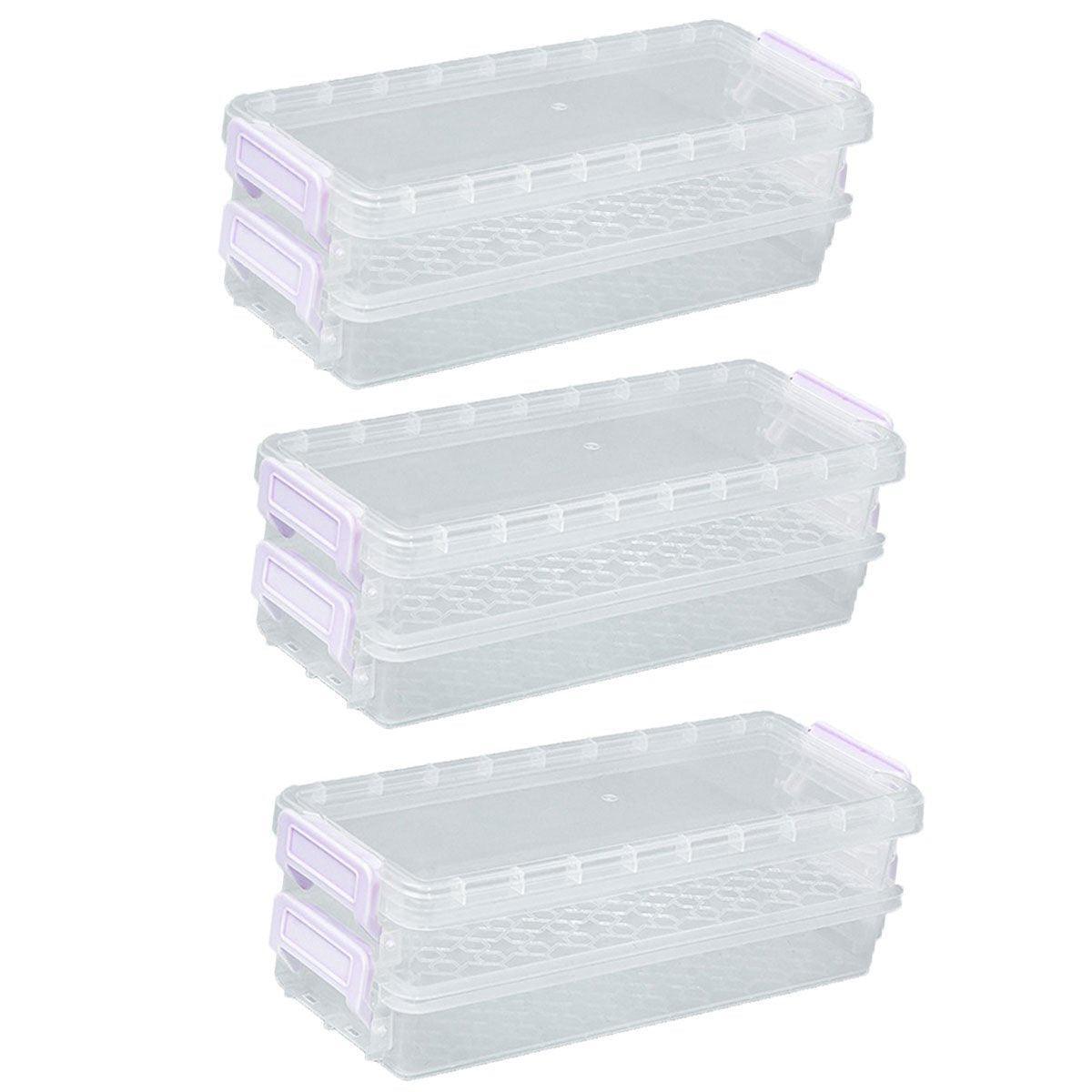3PCS Clear Plastic Desktop Storage Box 2 Layer Holder DIY Stationery Pencil Case - Grey 9