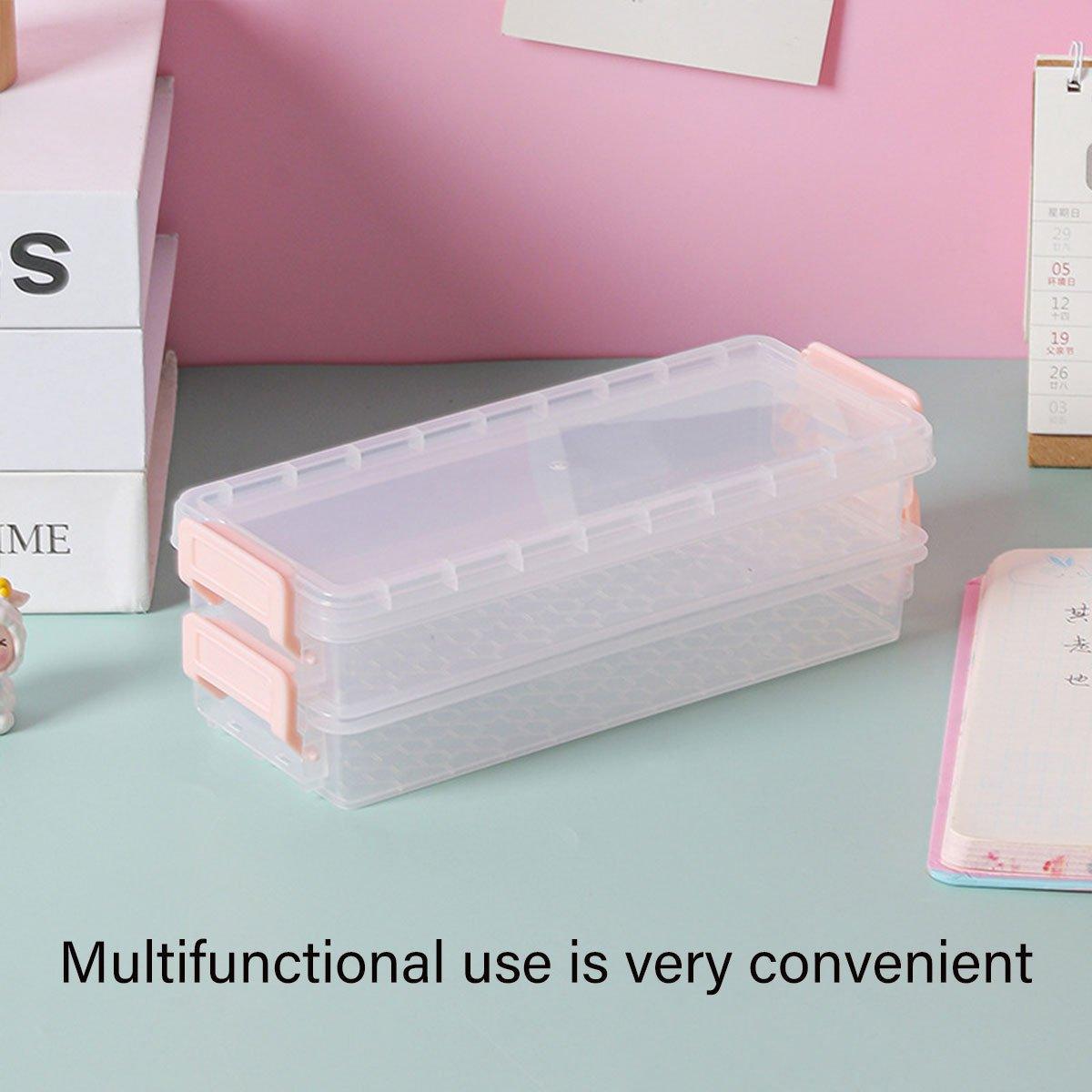 3PCS Clear Plastic Desktop Storage Box 2 Layer Holder DIY Stationery Pencil Case - Yellow 5