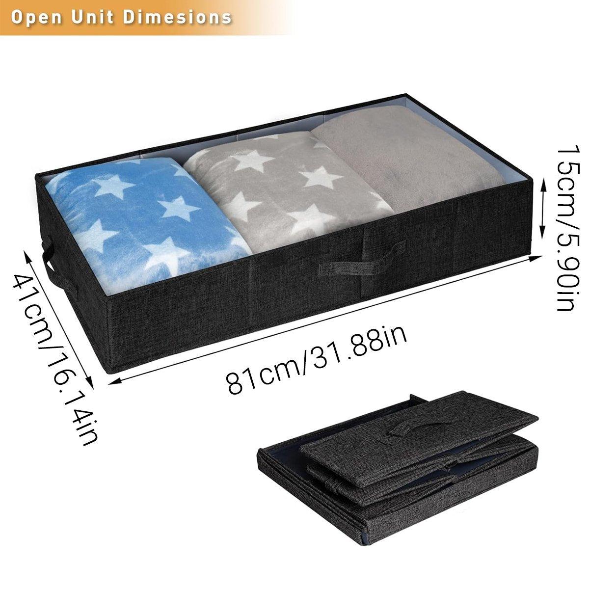 2PCS Black Foldable Storage Box Underbed with Lid Fabric Wardrobe Organizers 3