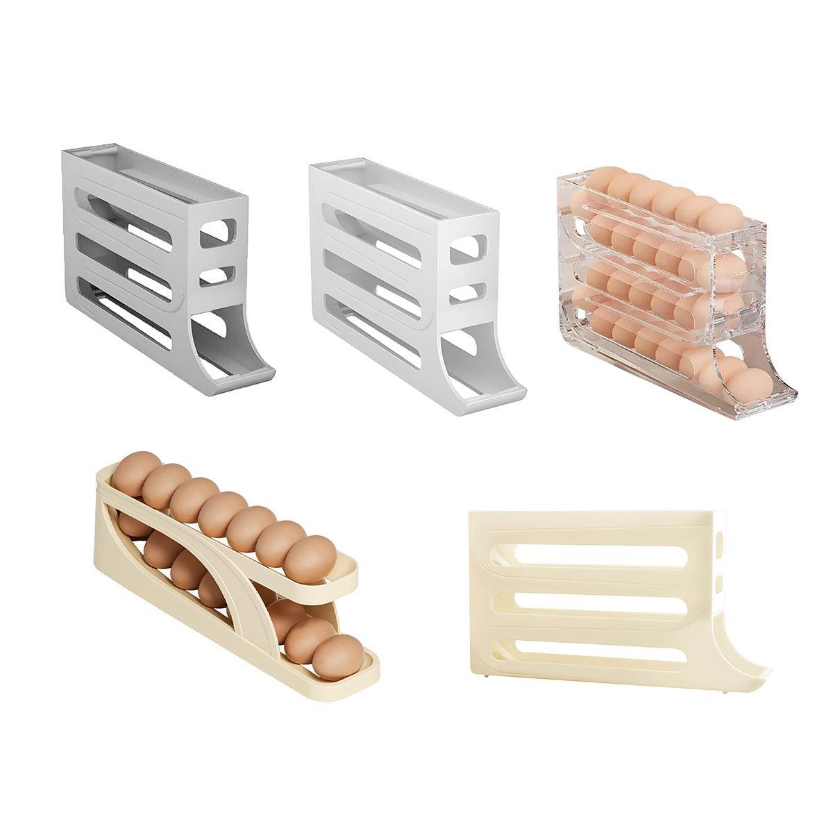 Automatic Scrolling Egg Holder 2/4-Tier Storage Box Container for Refrigerator - Cream (4-Tier)