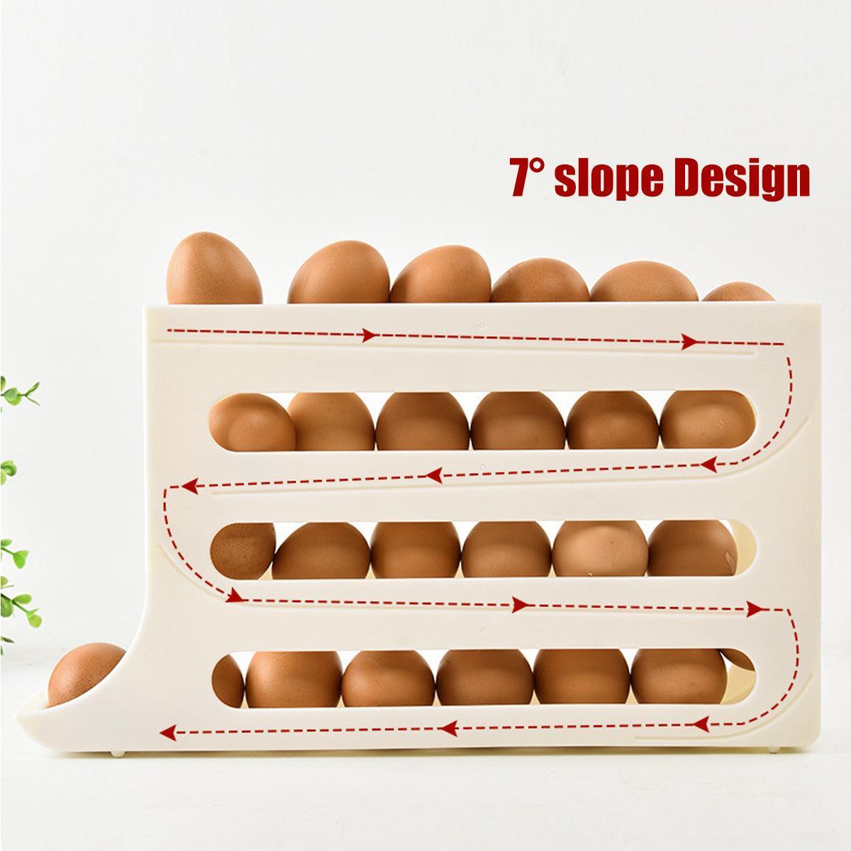 Automatic Scrolling Egg Holder 2/4-Tier Storage Box Container for Refrigerator - Cream (4-Tier) 4
