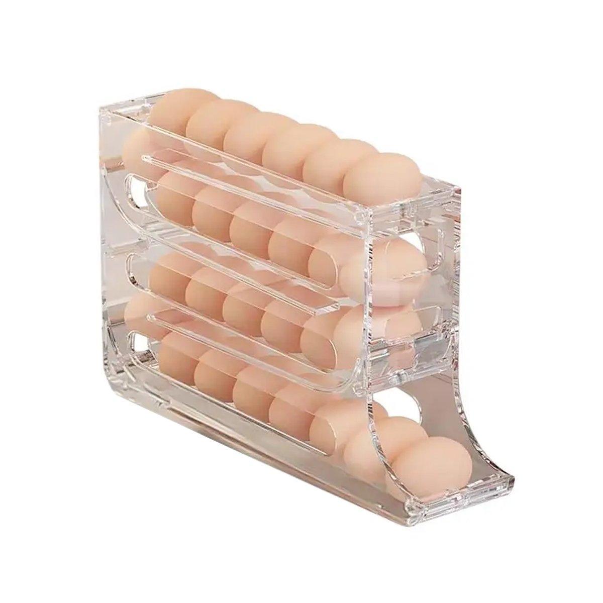 Automatic Scrolling Egg Holder 2/4-Tier Storage Box Container for Refrigerator - Cream (4-Tier) 9