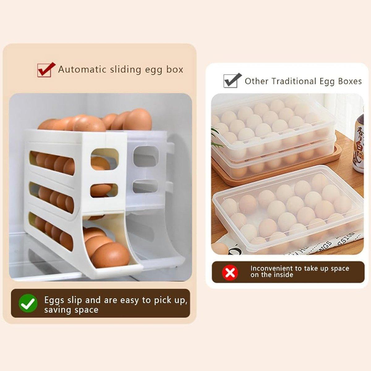 Automatic Scrolling Egg Holder 2/4-Tier Storage Box Container for Refrigerator - Beige(2-Tier) 5