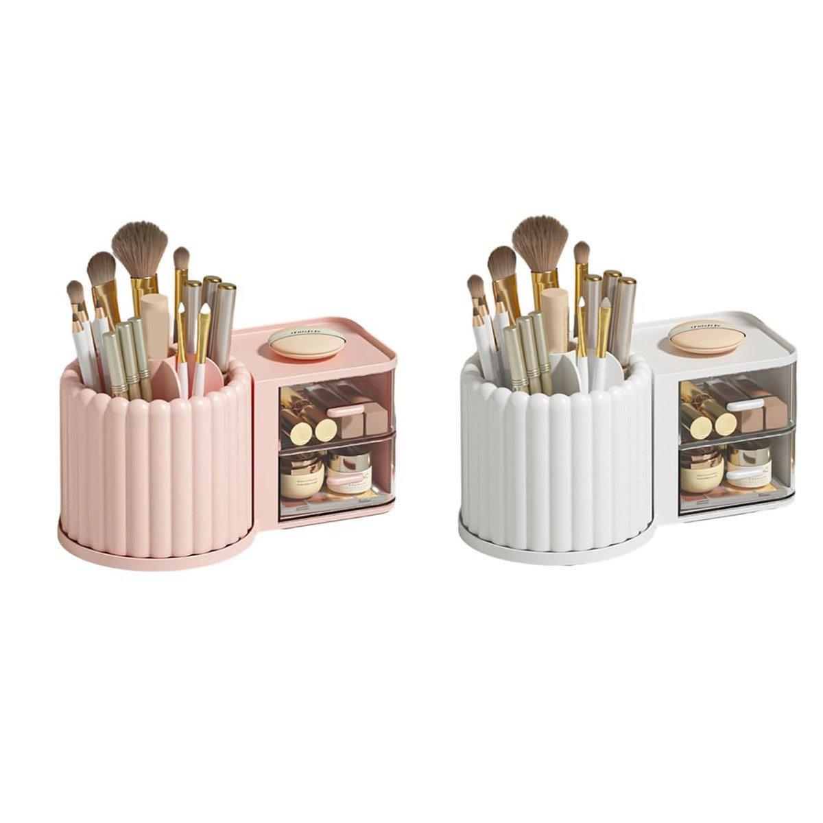 Rotating Cosmetic Pen Holder Dustproof Waterproof Storage Box Sanitary Organizer - Pink