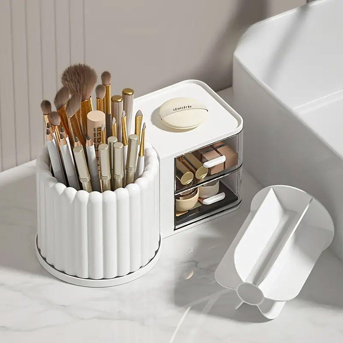 Rotating Cosmetic Pen Holder Dustproof Waterproof Storage Box Sanitary Organizer - White 4