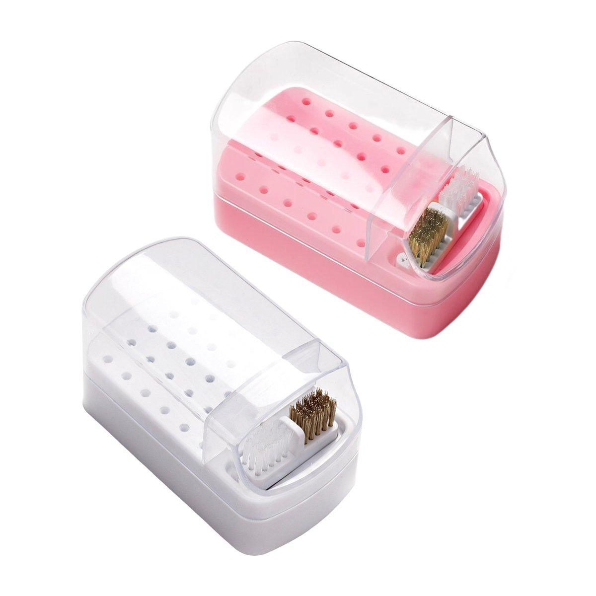 Nail Drill Bit Holder 30 Hole Dustproof Organizer Display Storage Box Nail Tool - White