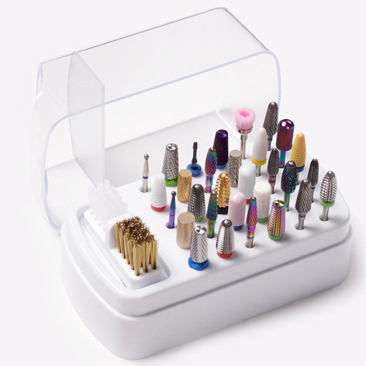 Nail Drill Bit Holder 30 Hole Dustproof Organizer Display Storage Box Nail Tool - White 5