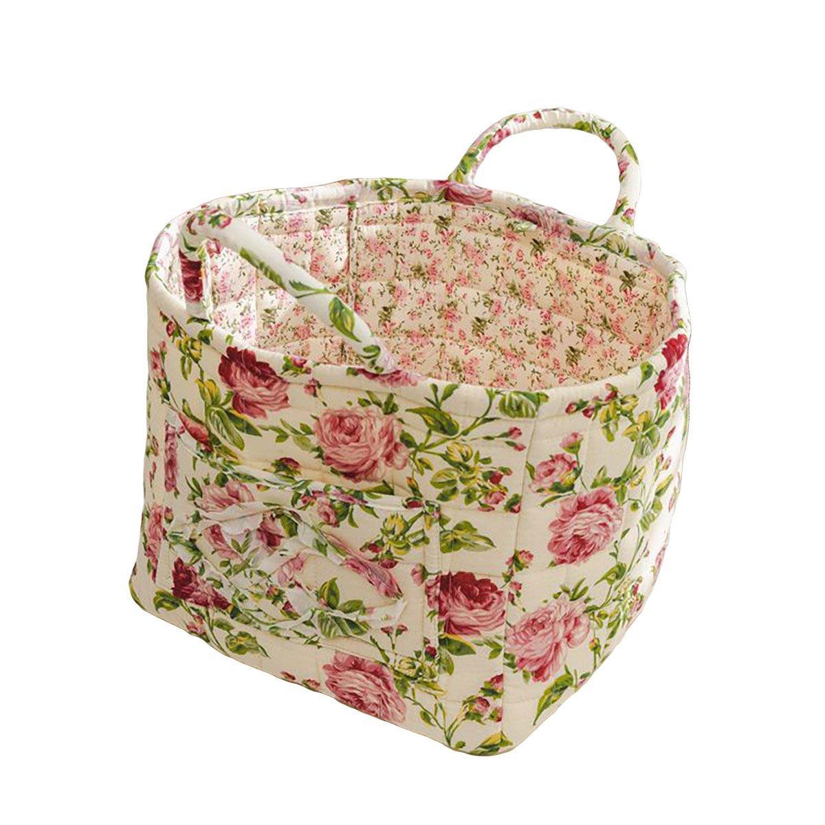 Portable Fabric Storage Basket Korean Pastoral Style Organizer for Home Sundries - Floral2 8
