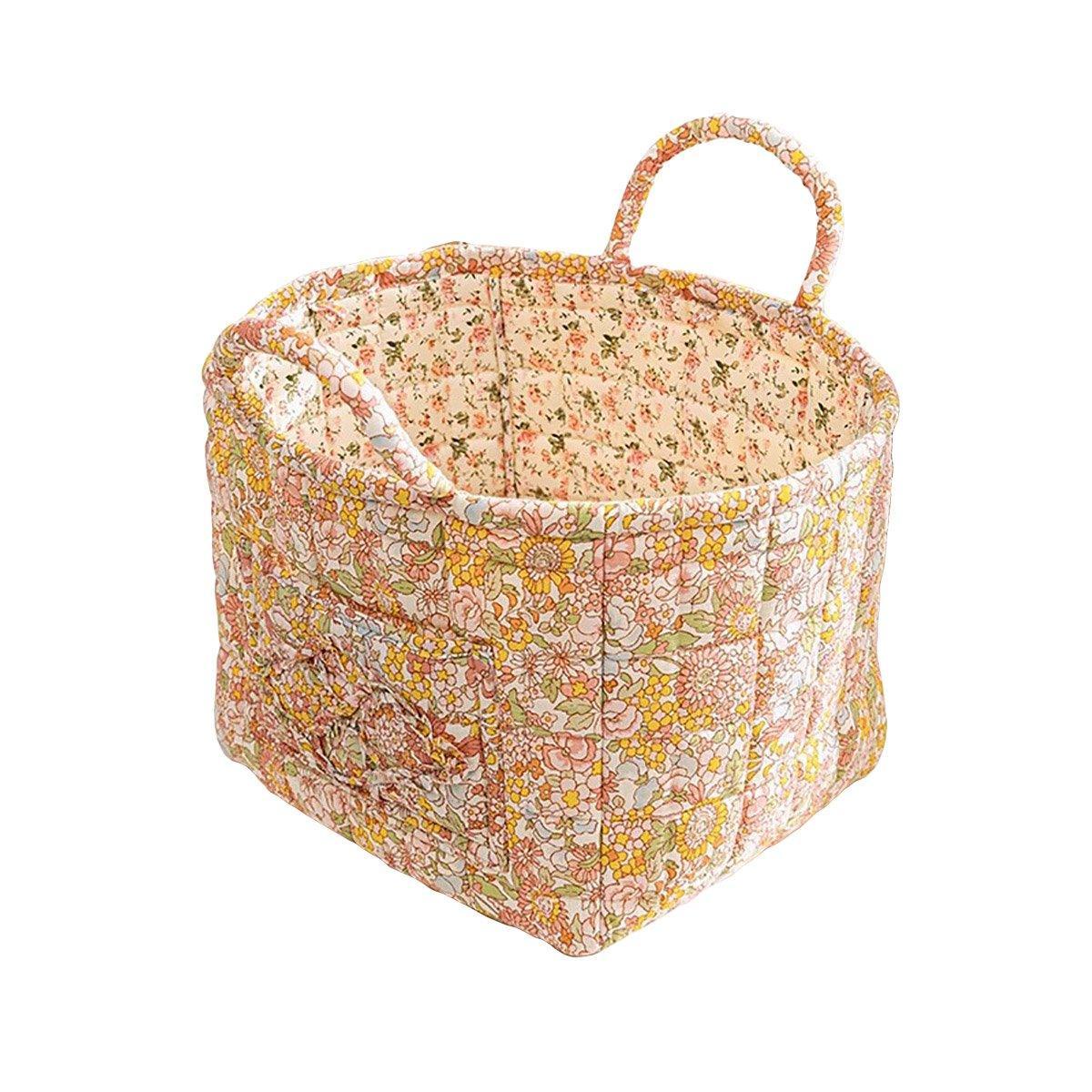 Portable Fabric Storage Basket Korean Pastoral Style Organizer for Home Sundries - Floral2 9