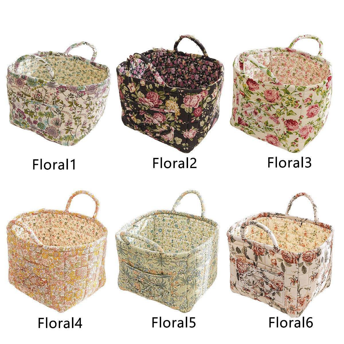 Portable Fabric Storage Basket Korean Pastoral Style Organizer for Home Sundries - Floral4 4