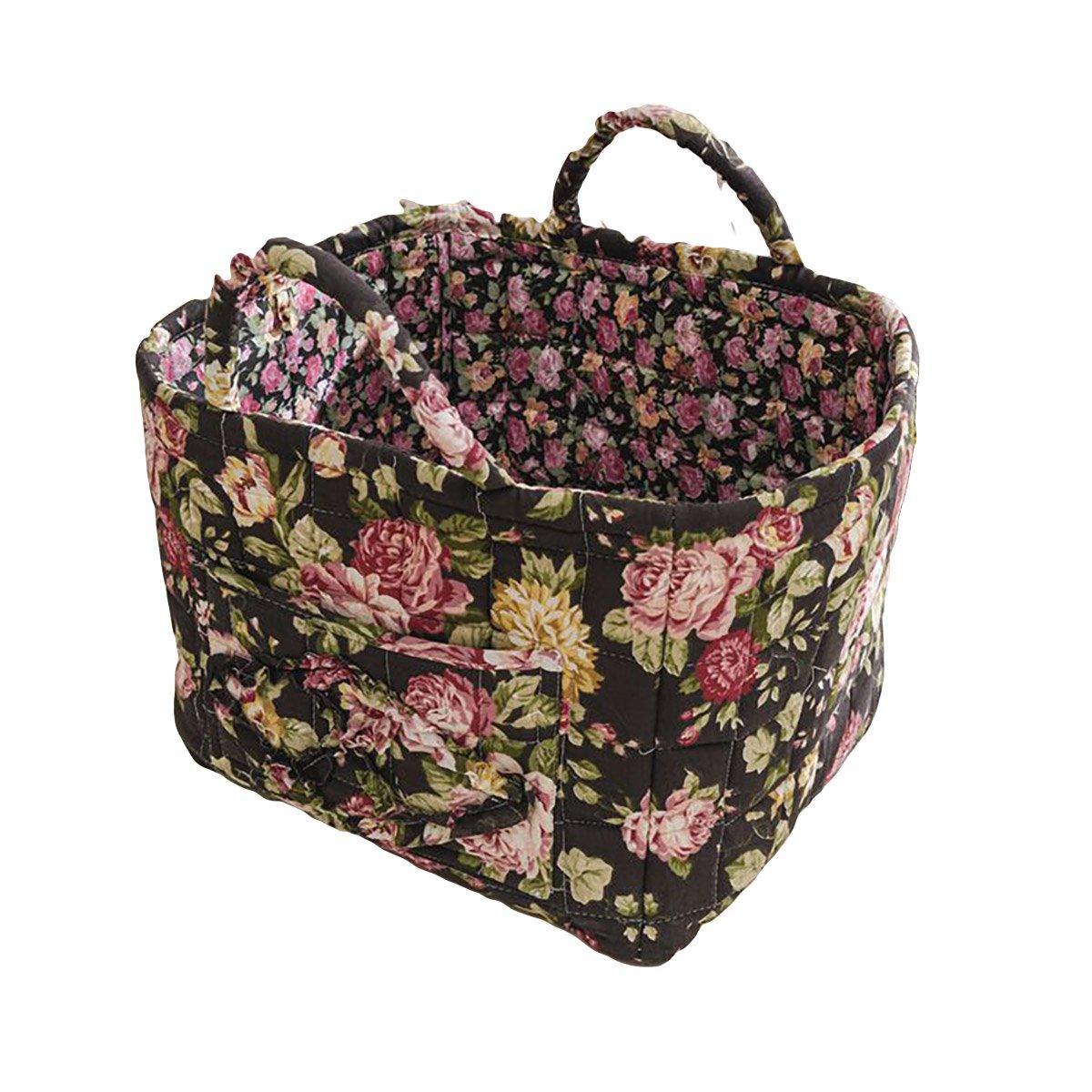 Portable Fabric Storage Basket Korean Pastoral Style Organizer for Home Sundries - Floral4 7
