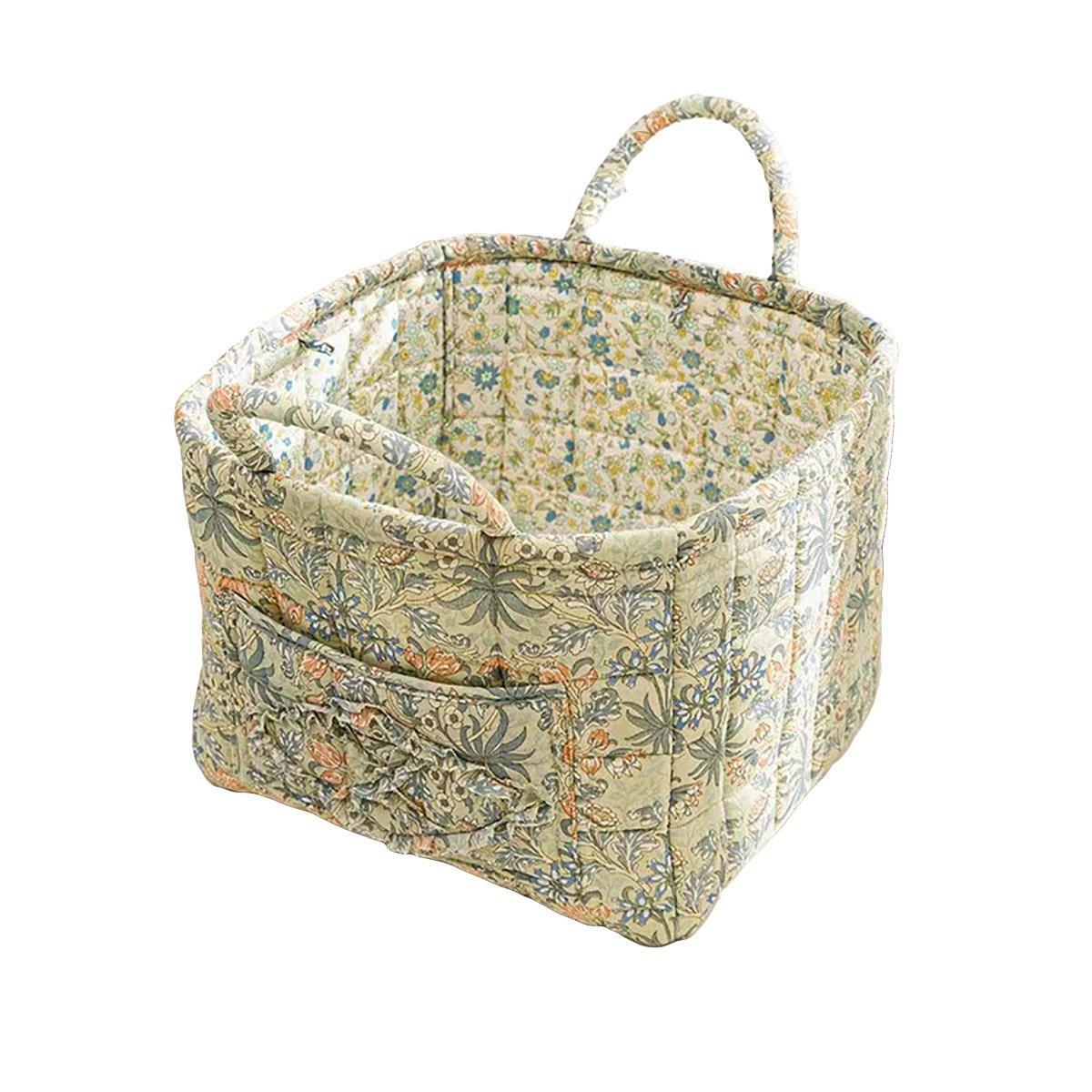 Portable Fabric Storage Basket Korean Pastoral Style Organizer for Home Sundries - Floral4 10