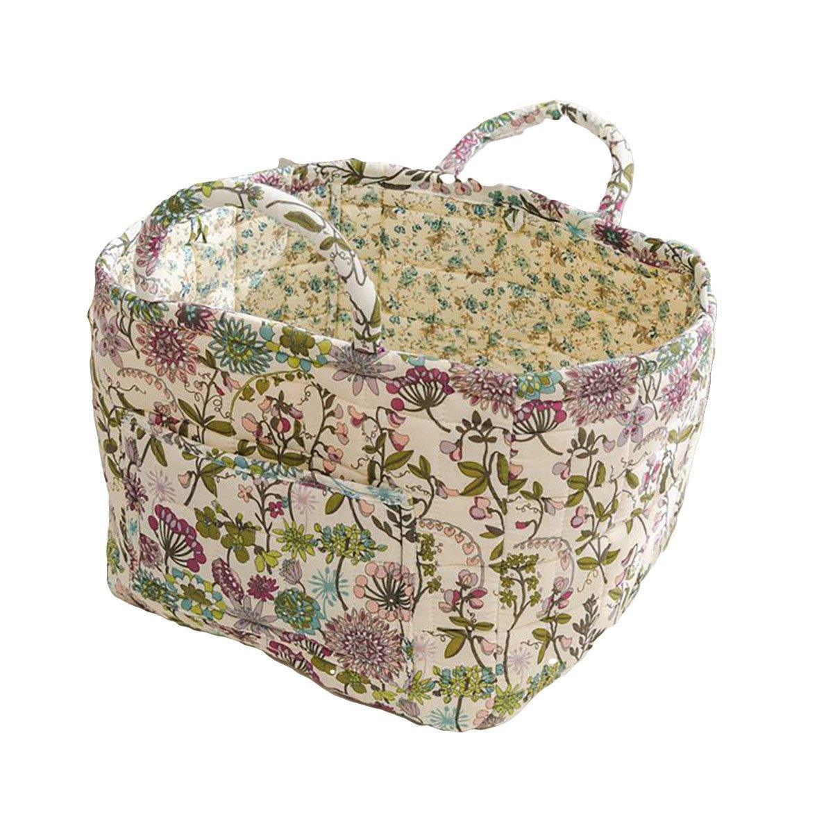 Portable Fabric Storage Basket Korean Pastoral Style Organizer for Home Sundries - Floral5 6