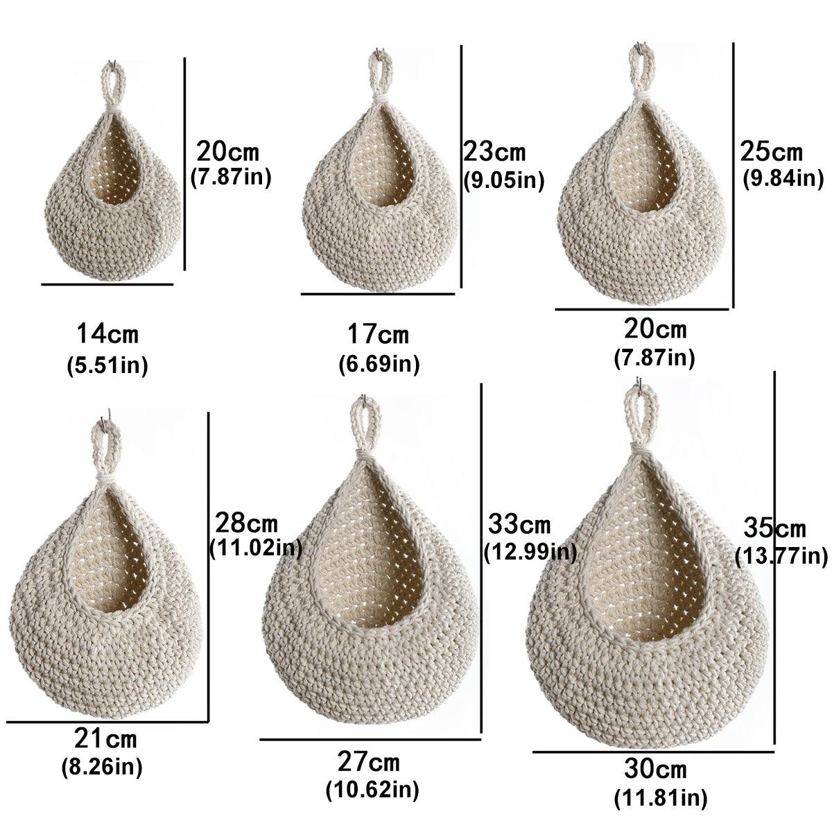 Cotton Rope Woven Storage Basket Wall Mount Fruit Vegetable Organizer Container - Max 3
