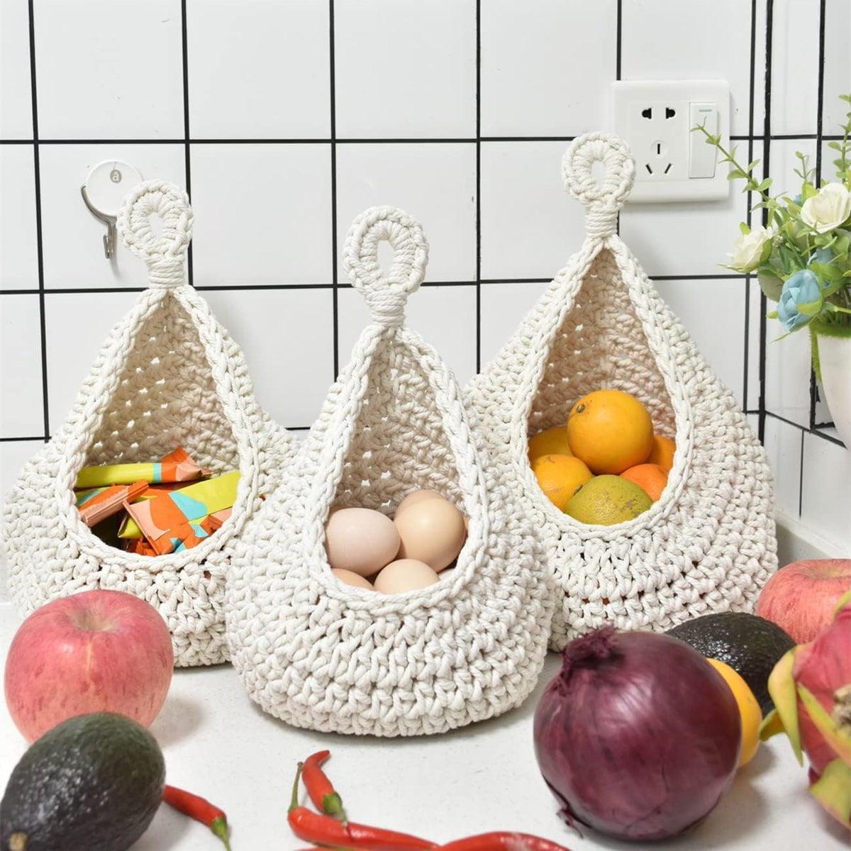 Cotton Rope Woven Storage Basket Wall Mount Fruit Vegetable Organizer Container - Max 4