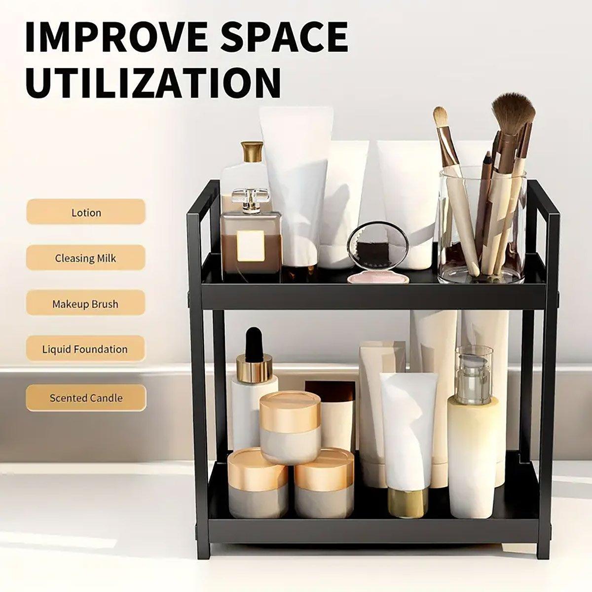 Multi-layer Cosmetic Storage Rack Desktop Organizer for Bathroom Dormitory Use - White 4