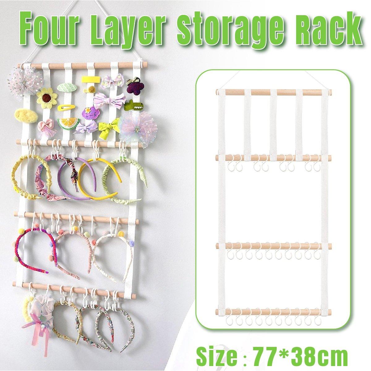 4 Tier Wooden Hair Clip Organizer Hanging Rack for Hair Clips and Ties Storage