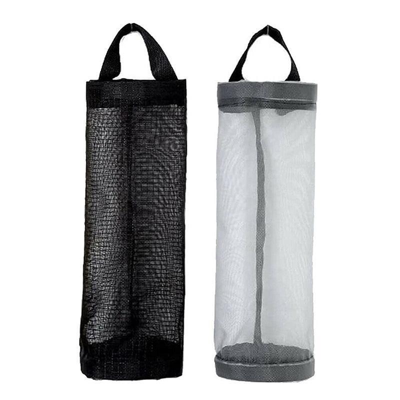 Hanging Mesh Bag Organizer Dispenser for Plastic or Trash Bags Storage Holder - Black