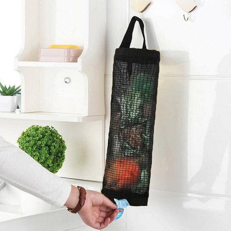 Hanging Mesh Bag Organizer Dispenser for Plastic or Trash Bags Storage Holder - Black 5