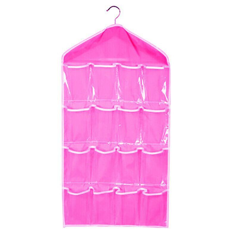 16 Pockets Hanging Wardrobe Storage Organizer Bag for Socks and Underwear - Rose Red 10