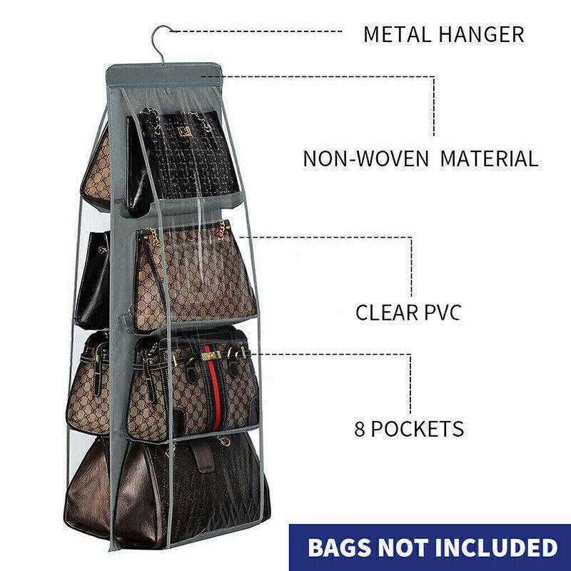 8 Pocket Double-sided Bag Handbag Storage Holder Hanging Organizer Shelf - Black 3