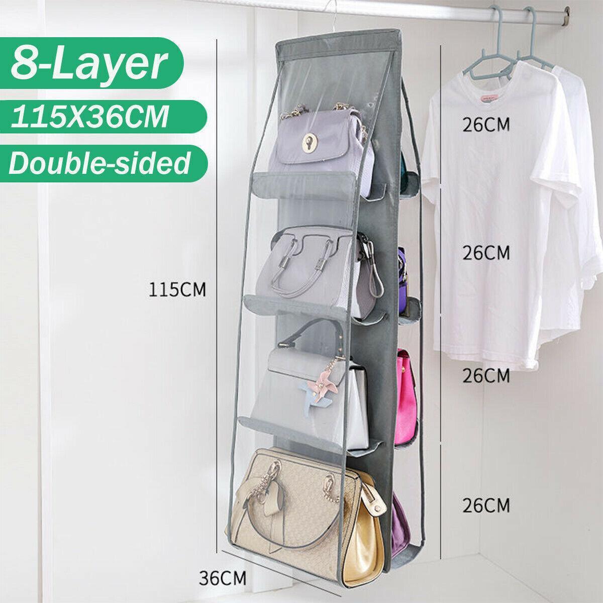 8 Pocket Double-sided Bag Handbag Storage Holder Hanging Organizer Shelf - Black 4