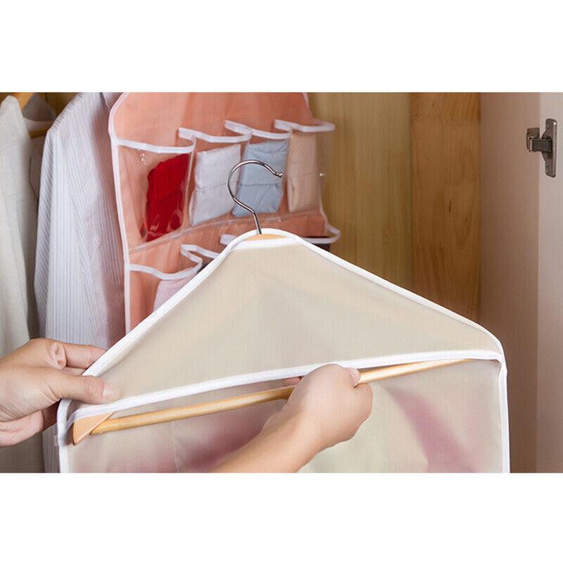 16 Pockets Hanging Wardrobe Storage Organizer Bag for Socks and Underwear - Cream 5