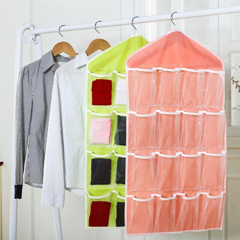 16 Pockets Hanging Wardrobe Storage Organizer Bag for Socks and Underwear - Green 3