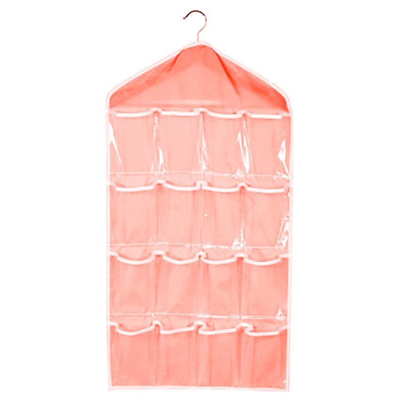 16 Pockets Hanging Wardrobe Storage Organizer Bag for Socks and Underwear - Pink 8