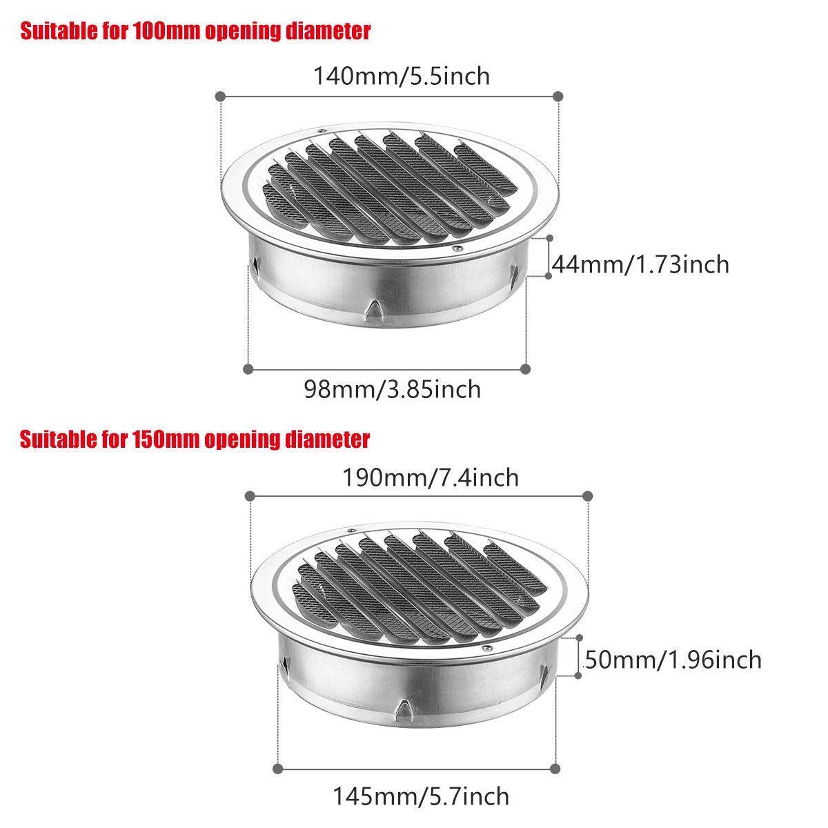 Stainless Steel Exhaust Fan Vent Outlet Flat Hood for Bathroom Kitchen Outlet - 100mm 3