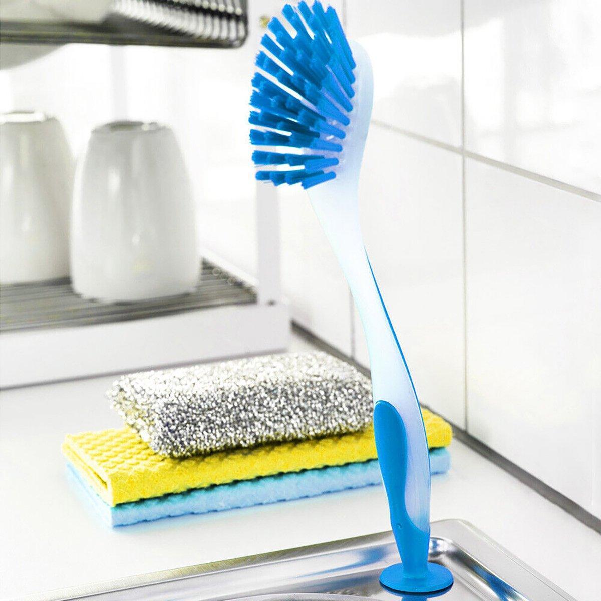 Multi Functional Long Handle Cleaning Brush Vertical Suction Kitchen Brush - Yellow 4